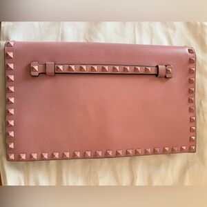 Valentino Pink Rock Stud Leather Clutch